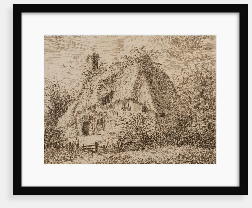 An old thatched cottage with hedge and paling in front by John Constable