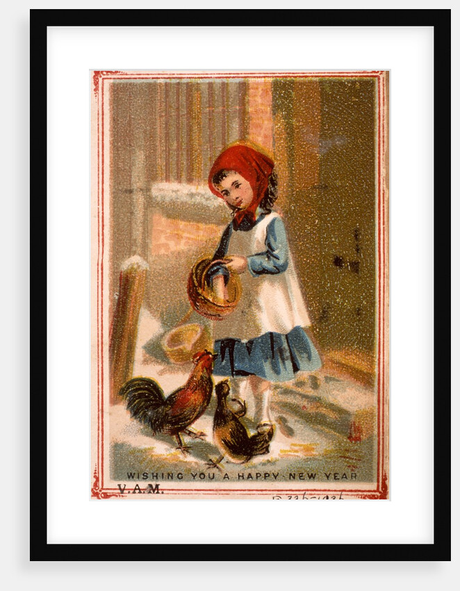 Victorian girl feeding chickens by Anonymous