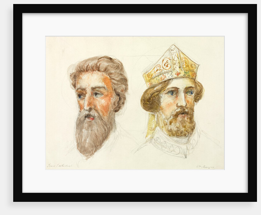Truro Cathedral, detail of two men's heads, one wearing a gold crown by William Burges