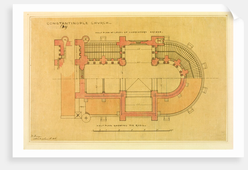 Constantinople Church, half plans by William Burges