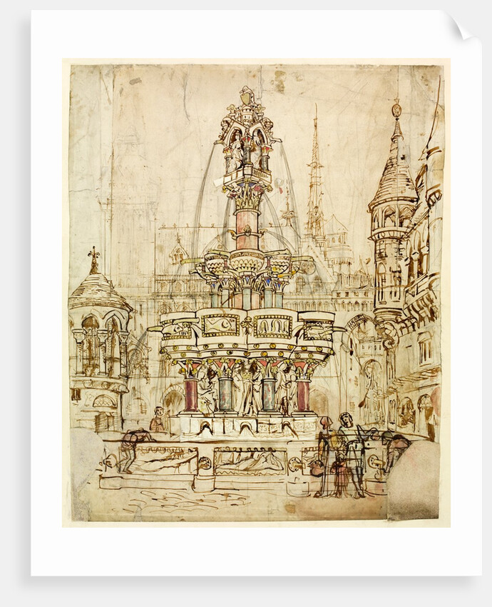 Sketch of a fountain for the City of Gloucester by William Burges