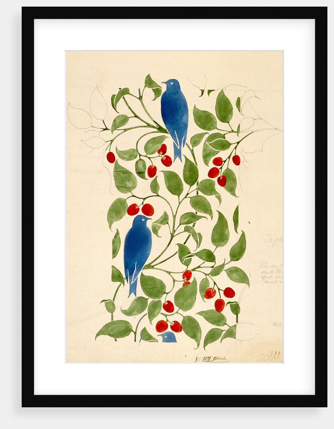 Blue Birds on Berry Bushes, design for textile by C.F.A.Voysey