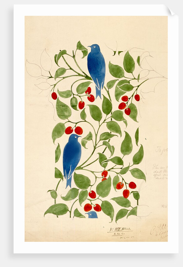 Blue Birds on Berry Bushes, design for textile by C.F.A.Voysey
