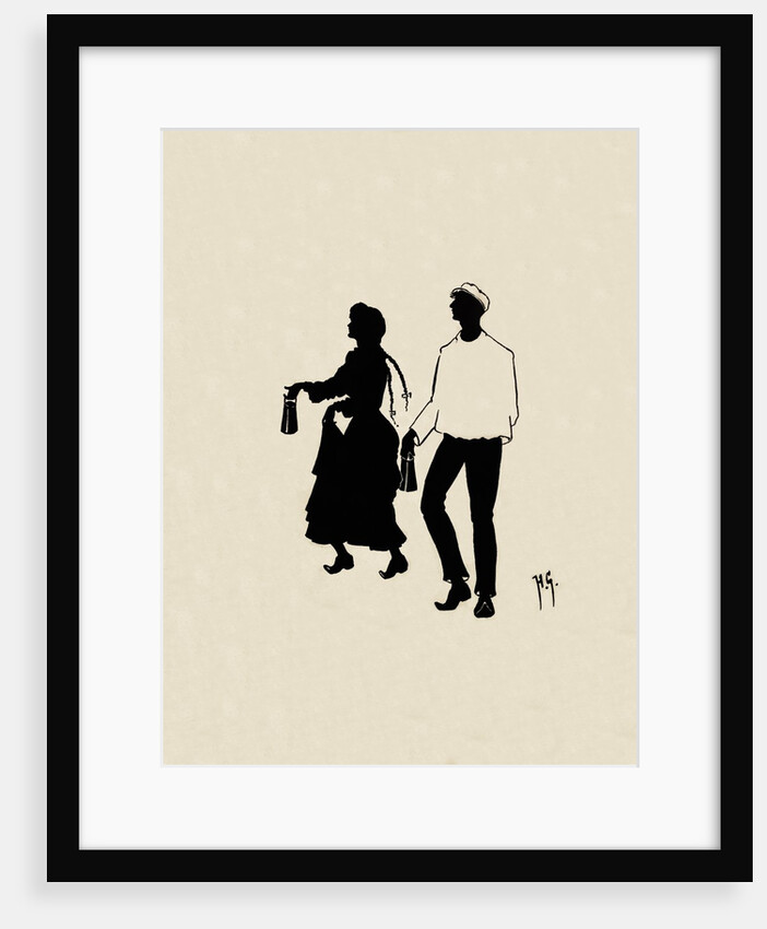 Silhouettes of couple carrying lanterns by Anonymous