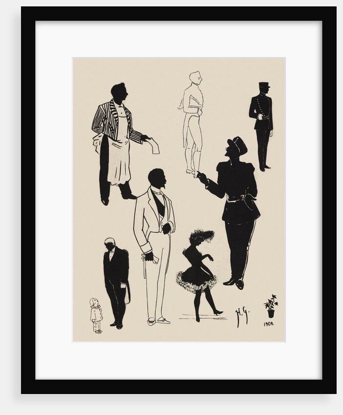 Silhouettes of a range of characters in a variety of costumes by Anonymous