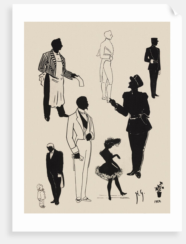Silhouettes of a range of characters in a variety of costumes by Anonymous