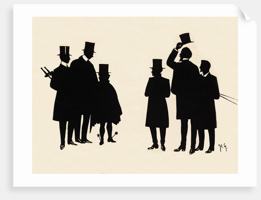Silhouettes of two groups of three male figures by Anonymous
