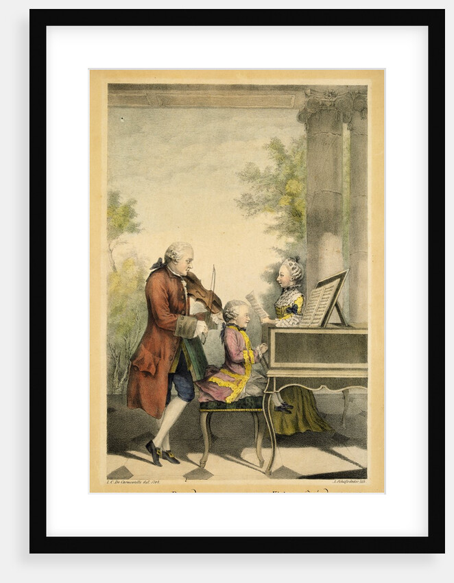 Leopold Mozart, Marie Anna Mozart at 11 years of age and Wolfgang Amadeus Mozart at 7 by Louis de Carmontelle