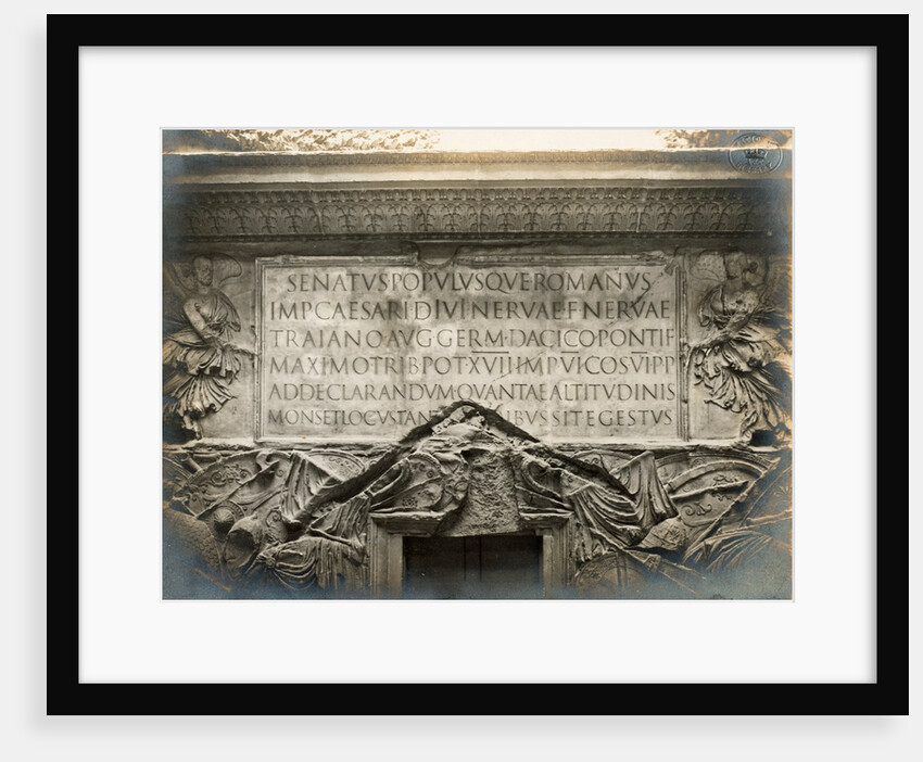 Photograph showing a cast of the inscription on the base of Trajan's Column, in the Victoria and Albert Museum by Anonymous