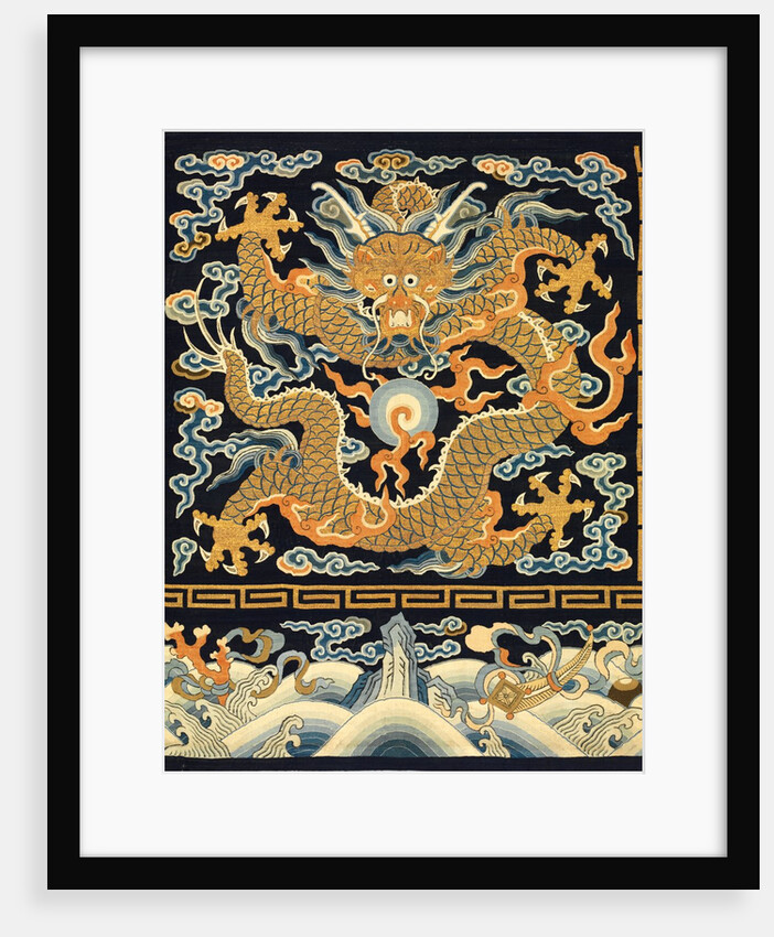 Tapestry with a five-clawed dragon pursuing a pearl amid clouds by Unknown