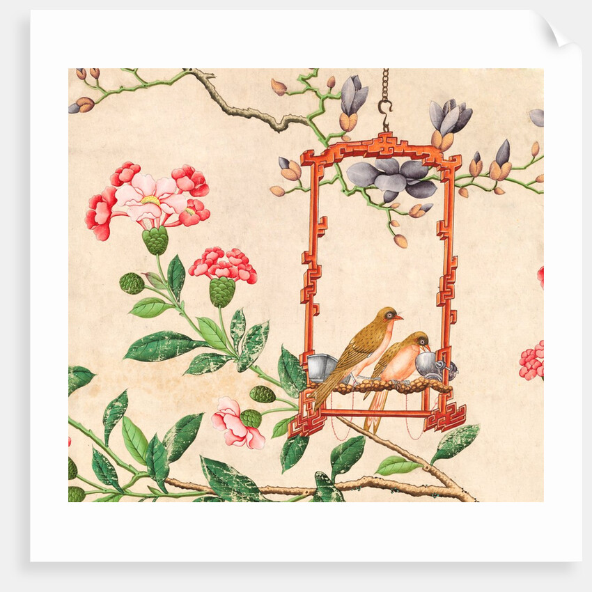 Wallpaper with pair of birds on red bird perch by unknown