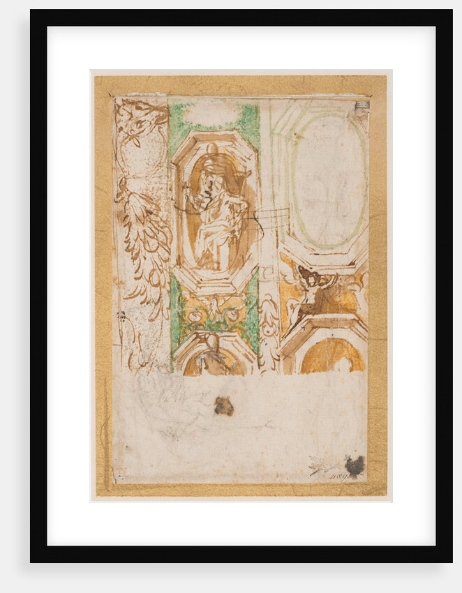 Sketch showing details of a decorative scheme for the eastern vault of the Madonna della Steccata, Parma by Parmigianino