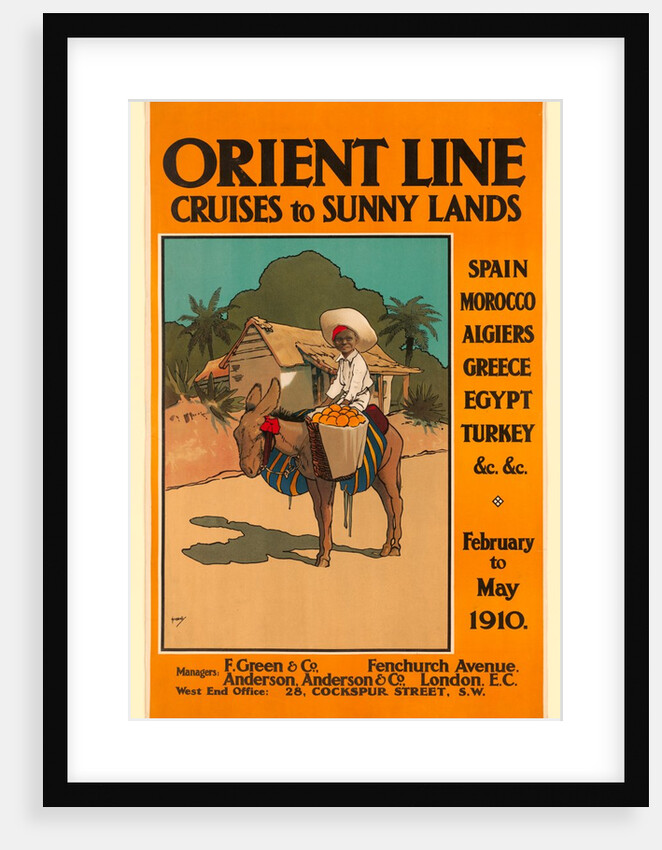 Orient Line Cruises to Sunny Lands, poster advertising the shipping company by John Hassall