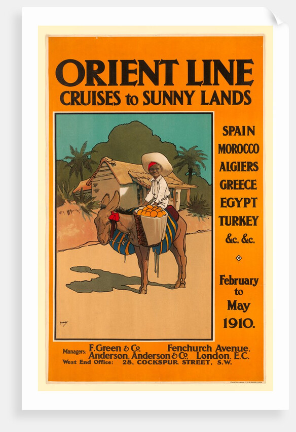 Orient Line Cruises to Sunny Lands, poster advertising the shipping company by John Hassall