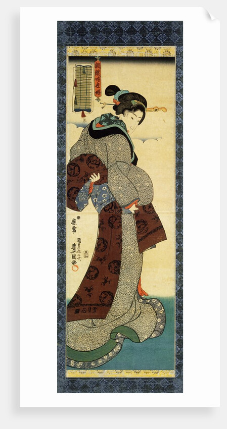 Woman adjusting her obi by Utagawa Kunisada I