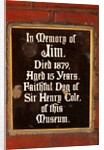 Plaque in memory of Jim, pet dog of Sir Henry Cole, in the John Madejski Garden of the V&A Museum by Stuart Cox