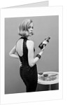 Model holding bottle of poison by John French
