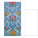 Dress fabric with a design of flowers and lace like vines by Unknown