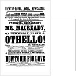 Othello!, theatre poster printed by M. Benson for the Newcastle Theatre-Royal by unknown