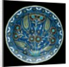 Dish painted with tulips & other flowers by Unknown