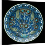 Dish painted with tulips & other flowers by Unknown