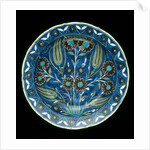 Dish painted with tulips & other flowers by Unknown