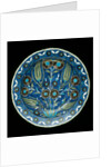 Dish painted with tulips & other flowers by Unknown