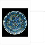 Dish painted with tulips & other flowers by Unknown