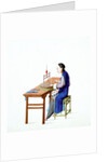 Woman plaiting threads by Unknown