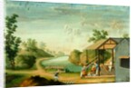 Porcelain manufacturing showing potters glazing by Unknown