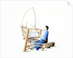 Woman weaving cotton by Unknown