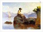 Oil painting of a man fishing by François Bocion