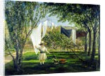 The artist`s youngest son is shown at play with his toys in the back garden of his house by Charles Robert Leslie