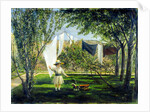 The artist`s youngest son is shown at play with his toys in the back garden of his house by Charles Robert Leslie