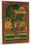 Book cover depicting a ruler on his throne. Madras, India, early 19th century by Unknown