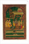 Book cover depicting a ruler on his throne. Madras, India, early 19th century by Unknown
