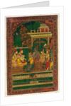 Book cover depicting a ruler on his throne. Madras, India, early 19th century by Unknown