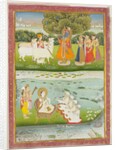 Krishna playing the flute to the gopis. Jaipur, India, 19th century by Unknown