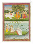 Krishna playing the flute to the gopis. Jaipur, India, 19th century by Unknown