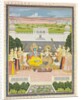 Radha and Krishna with attendants. Jaipur, India, 19th century by Unknown