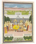 Radha and Krishna with attendants. Jaipur, India, 19th century by Unknown