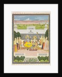 Radha and Krishna with attendants. Jaipur, India, 19th century by Unknown