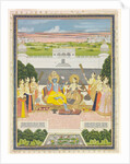 Radha and Krishna with attendants. Jaipur, India, 19th century by Unknown