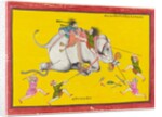 Elephant drivers attempting to secure an enraged elephant. Kota, India, 19th century by Unknown