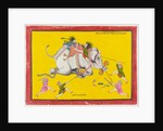 Elephant drivers attempting to secure an enraged elephant. Kota, India, 19th century by Unknown