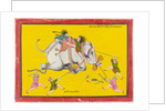 Elephant drivers attempting to secure an enraged elephant. Kota, India, 19th century by Unknown
