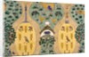 Textile design depicting a farm by Charles Francis Annesley Voysey