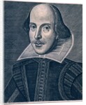 Frontispiece showing William Shakespeare on his book Comedies, Histories and Tragedies. England, 1623 by Anonymous