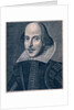 Frontispiece showing William Shakespeare on his book Comedies, Histories and Tragedies. England, 1623 by Anonymous