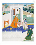 Krishna Peering Over a Wall at Radha & Children. Mandi, Punjab Hills, India, 1840 by Unknown